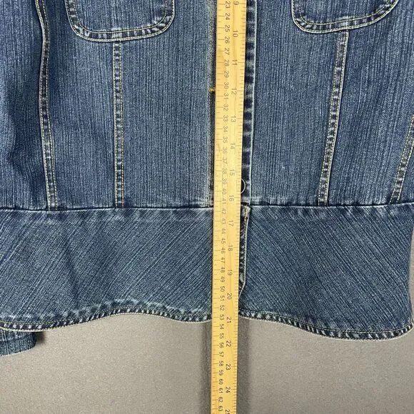 St. John's Bay Jacket Women's Large Blue Denim Stretch Long Sleeve Button Front - Picture 14 of 15